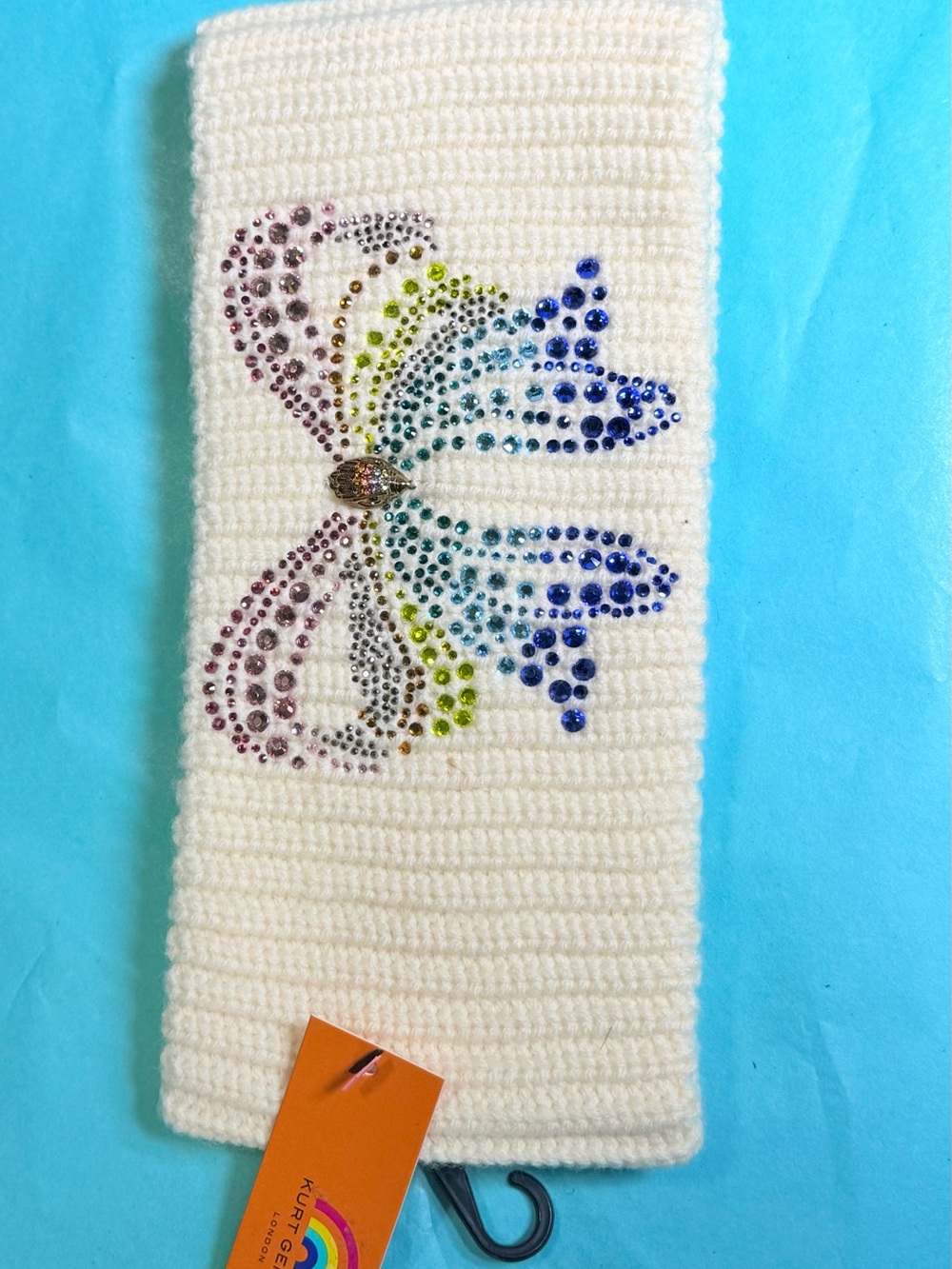 Kurt Geiger London Cream Knitted Headband w/Multi Color Crystal Bow